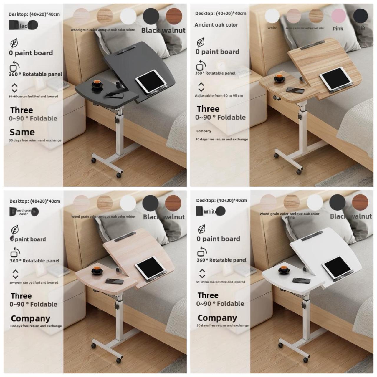 Adjustable Laptop Desk with Wheels – 360° Rotating Panel, Height 59-89cm (5 Colours)