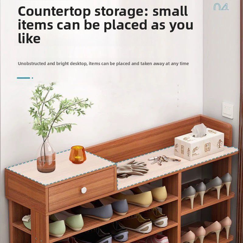 8-Layer Heavy Duty Shoe Rack Cabinet with Drawer & Countertop – 100x24x106cm (Sandalwood)