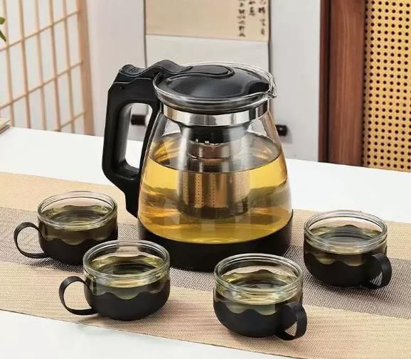 Glass Tea Set – 1000ml Kettle with Stainless Steel Infuser & 4 Cups (150ml)