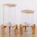 High Borosilicate Glass Rice & Grain Dispenser with Bamboo Stand, Airtight Lid & Measuring Cup