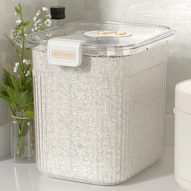 Mitong 15kg Large Capacity Transparent Acrylic Rice Storage Bucket with Flip Lid