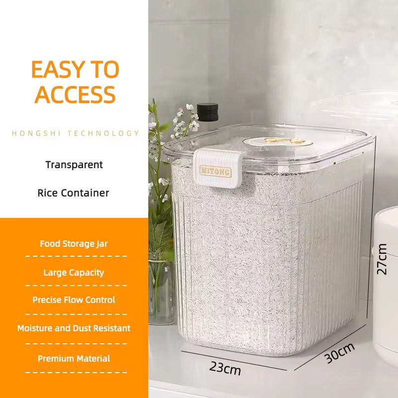 Mitong 15kg Large Capacity Transparent Acrylic Rice Storage Bucket with Flip Lid