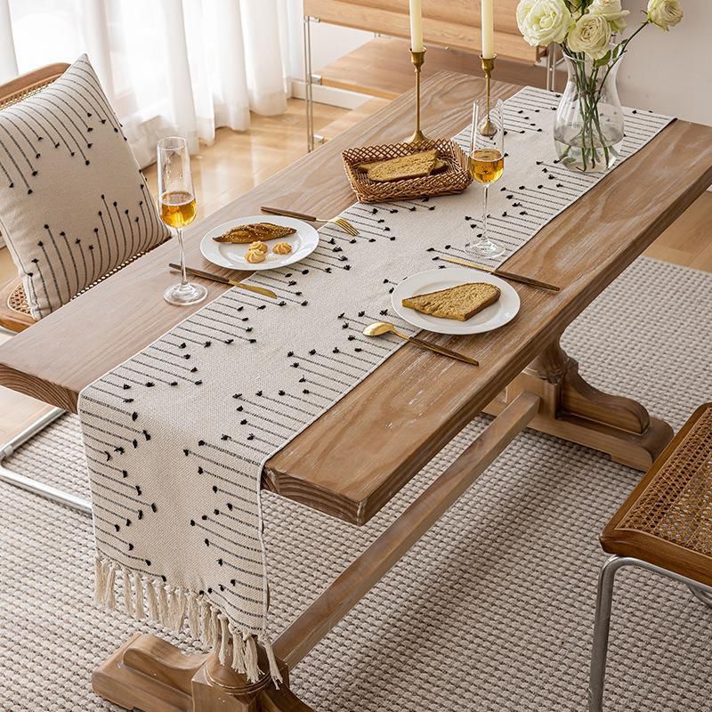 Knotted Tassel Boho Table Runner | Non-Slip | Washable | All Seasons | 33×224cm