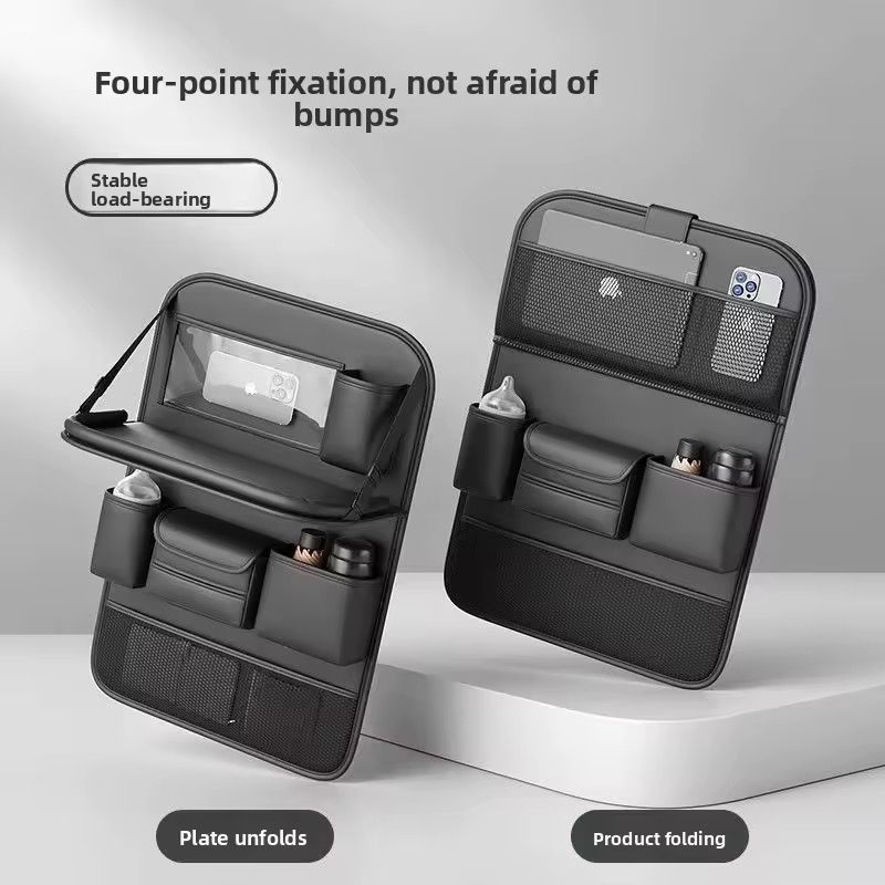 Premium Leather Car Back Seat Organizer | Foldable Table | Waterproof | 60x43cm | Multiple Pockets