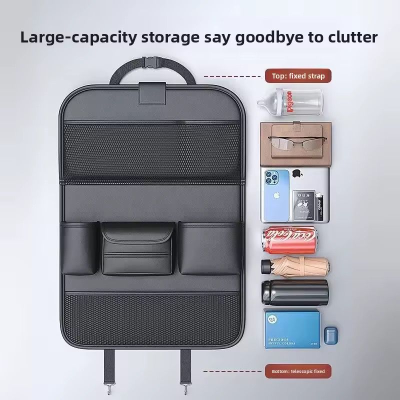 Premium Leather Car Back Seat Organizer | Foldable Table | Waterproof | 60x43cm | Multiple Pockets