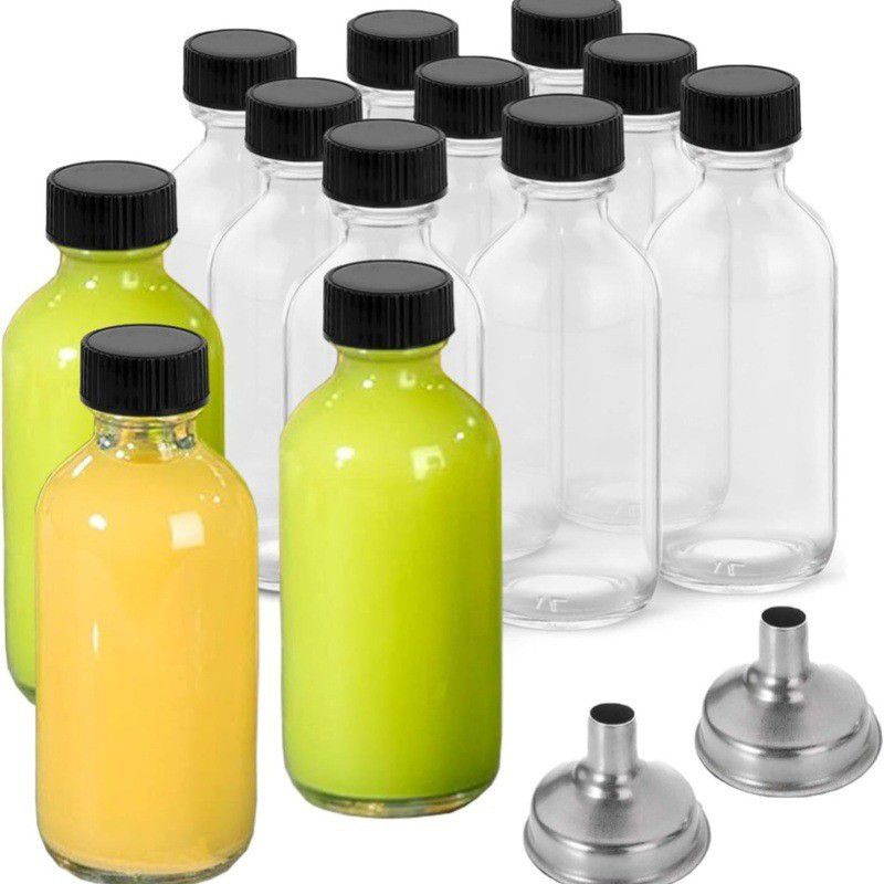 Set of 10 Ginger Shot Glass Bottles | 60ml | Leakproof Black Cap | Reusable | Includes Funnels