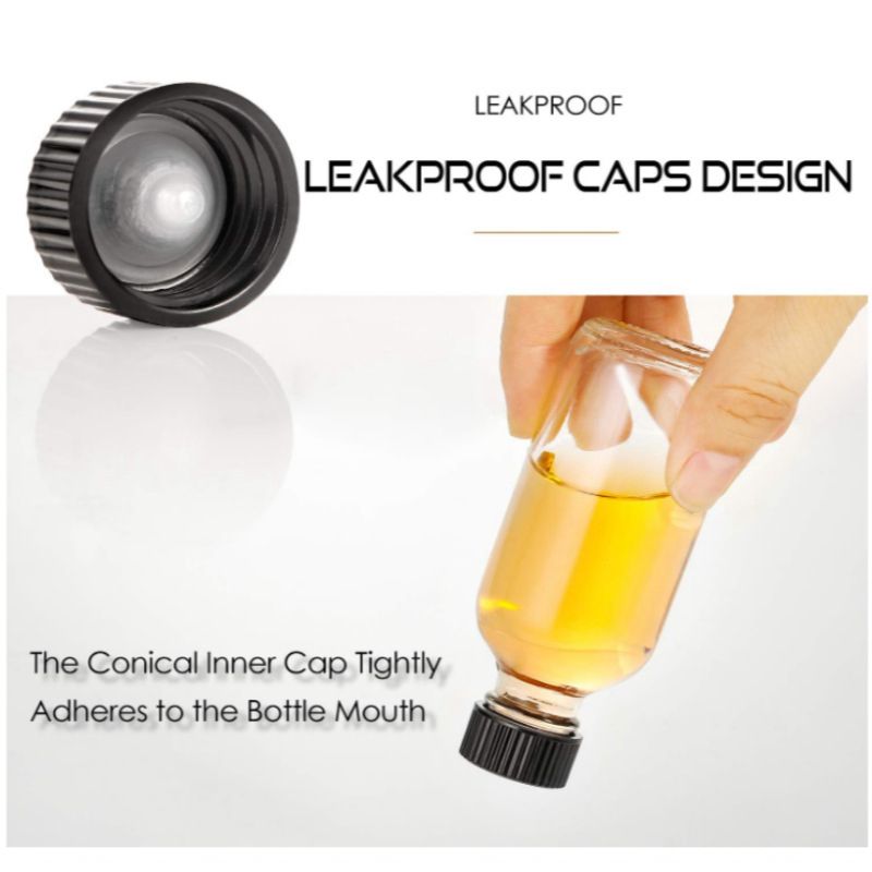 Set of 10 Ginger Shot Glass Bottles | 60ml | Leakproof Black Cap | Reusable | Includes Funnels