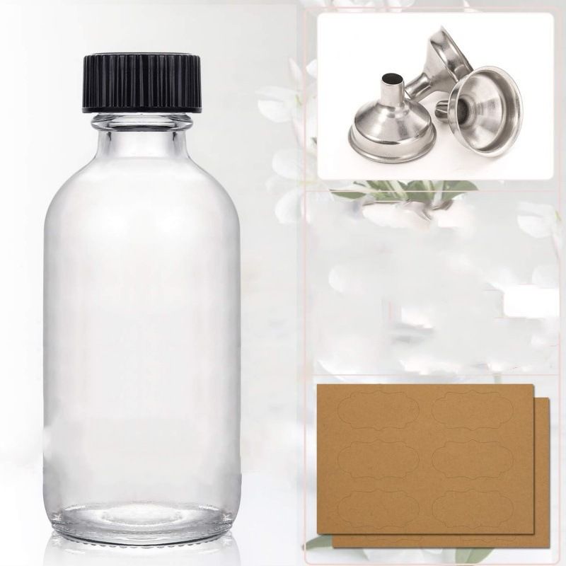 Set of 10 Ginger Shot Glass Bottles | 60ml | Leakproof Black Cap | Reusable | Includes Funnels