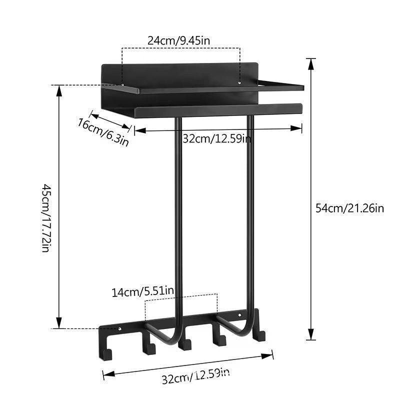 Wall Mounted Bathroom Towel Rack with Metal Shelf & 5 Hooks | Multifunctional | Black | 32×54cm