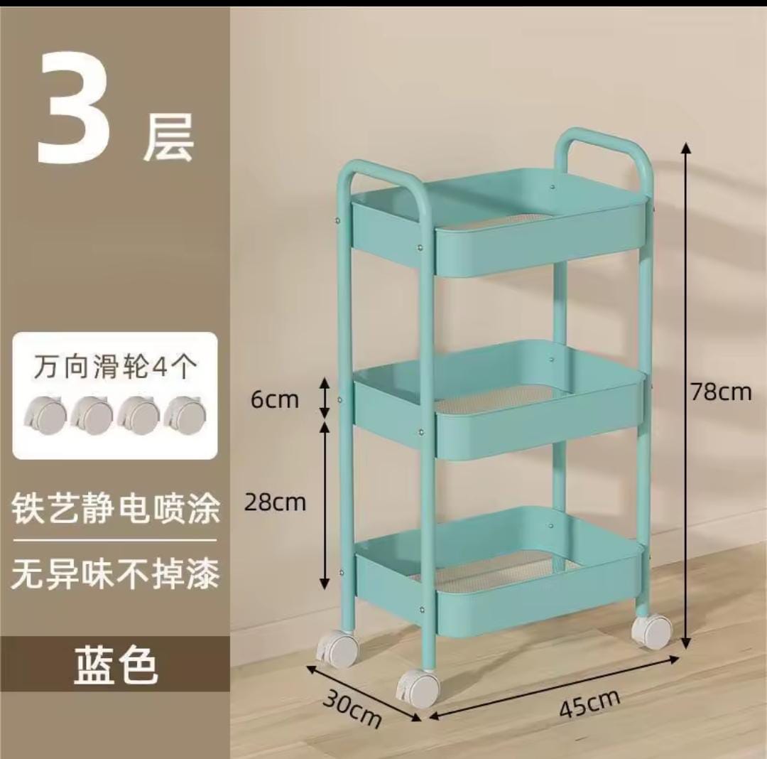 3-Tier Multifunctional Storage Trolley with Wheels