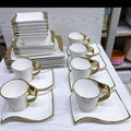 30pc Wavy Gold Rim Ceramic Dinner Set – White & Gold Luxury Dinnerware