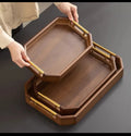 Modern Rectangular Bamboo Decorative Serving Tray with Metal Handles