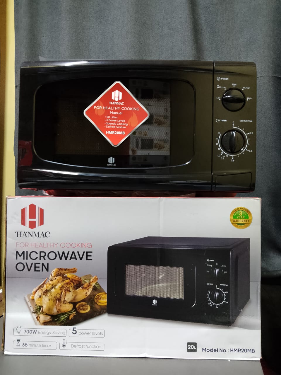 Hanmac HMR20EG3 20L Digital Microwave Oven with Grill – 800W, 9 Auto Menus, 3-Year Warranty