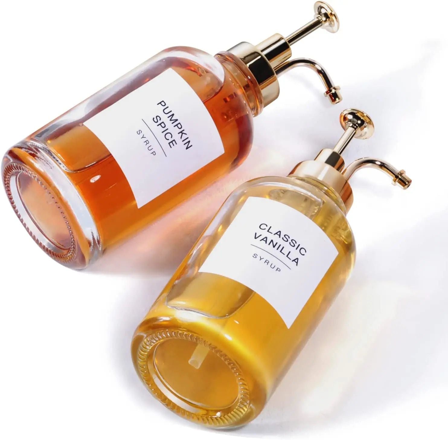 2-Piece Glass Pump Dispenser Set with Bamboo Stand – 500ml | Coffee Syrup & Oil Dispenser