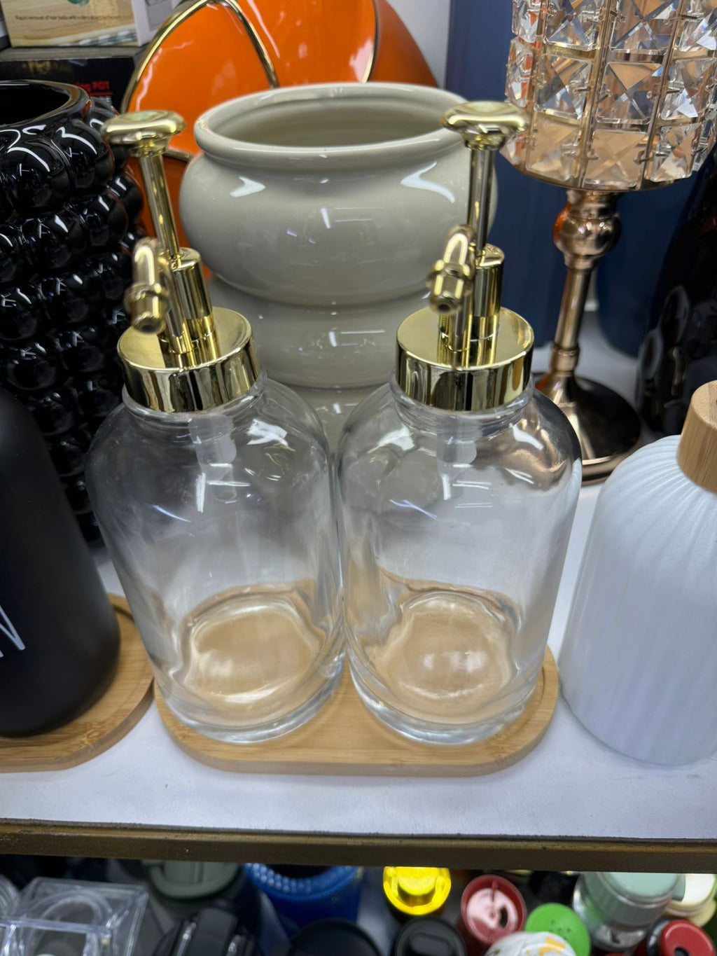 2-Piece Glass Pump Dispenser Set with Bamboo Stand – 500ml | Coffee Syrup & Oil Dispenser