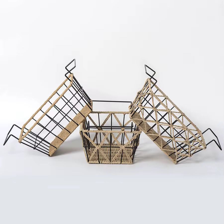 Woven Collection Wire Storage Basket with Metal Handles – Rope & Iron Frame