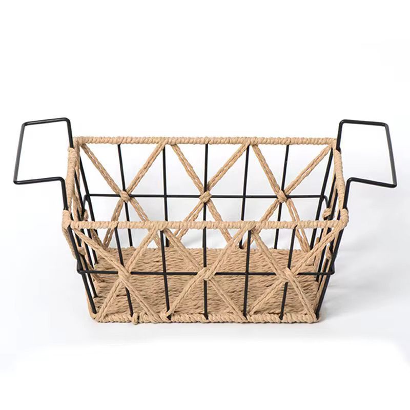 Woven Collection Wire Storage Basket with Metal Handles – Rope & Iron Frame