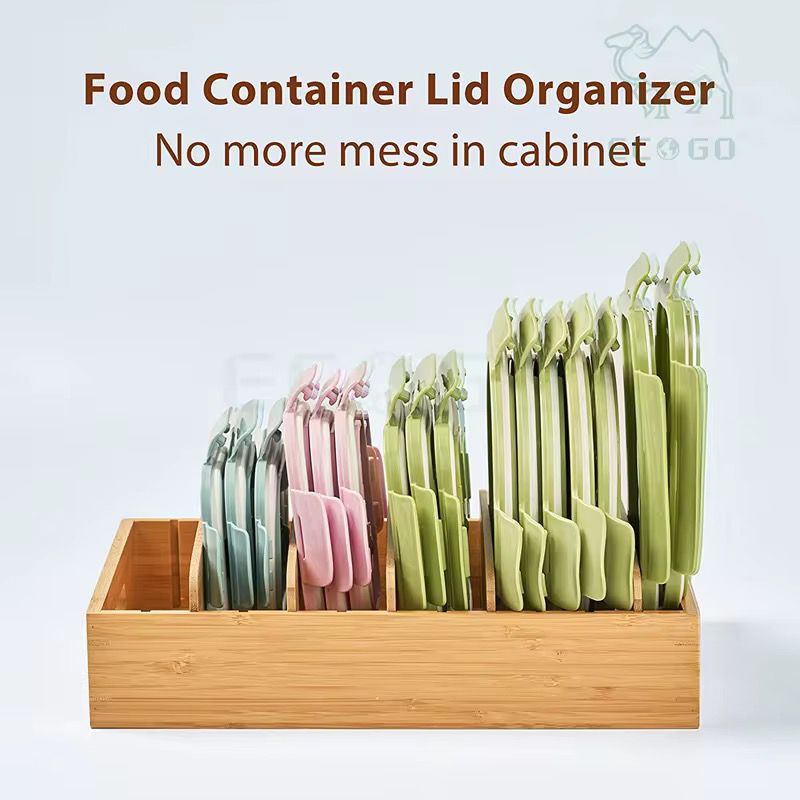Bamboo Pantry Organiser Storage Bin with Removable Divider – Stackable Kitchen & Countertop Tray