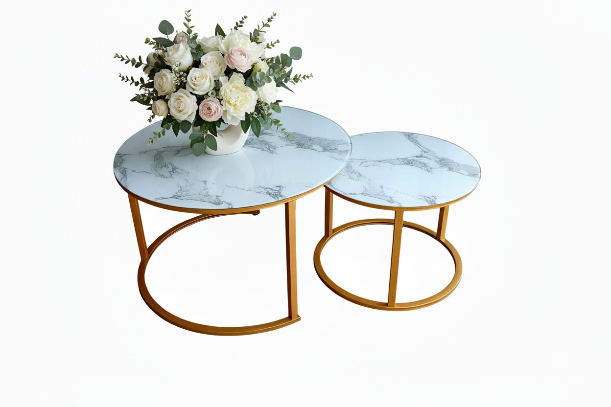 Marble Nesting Coffee Table Set – Glass Effect White