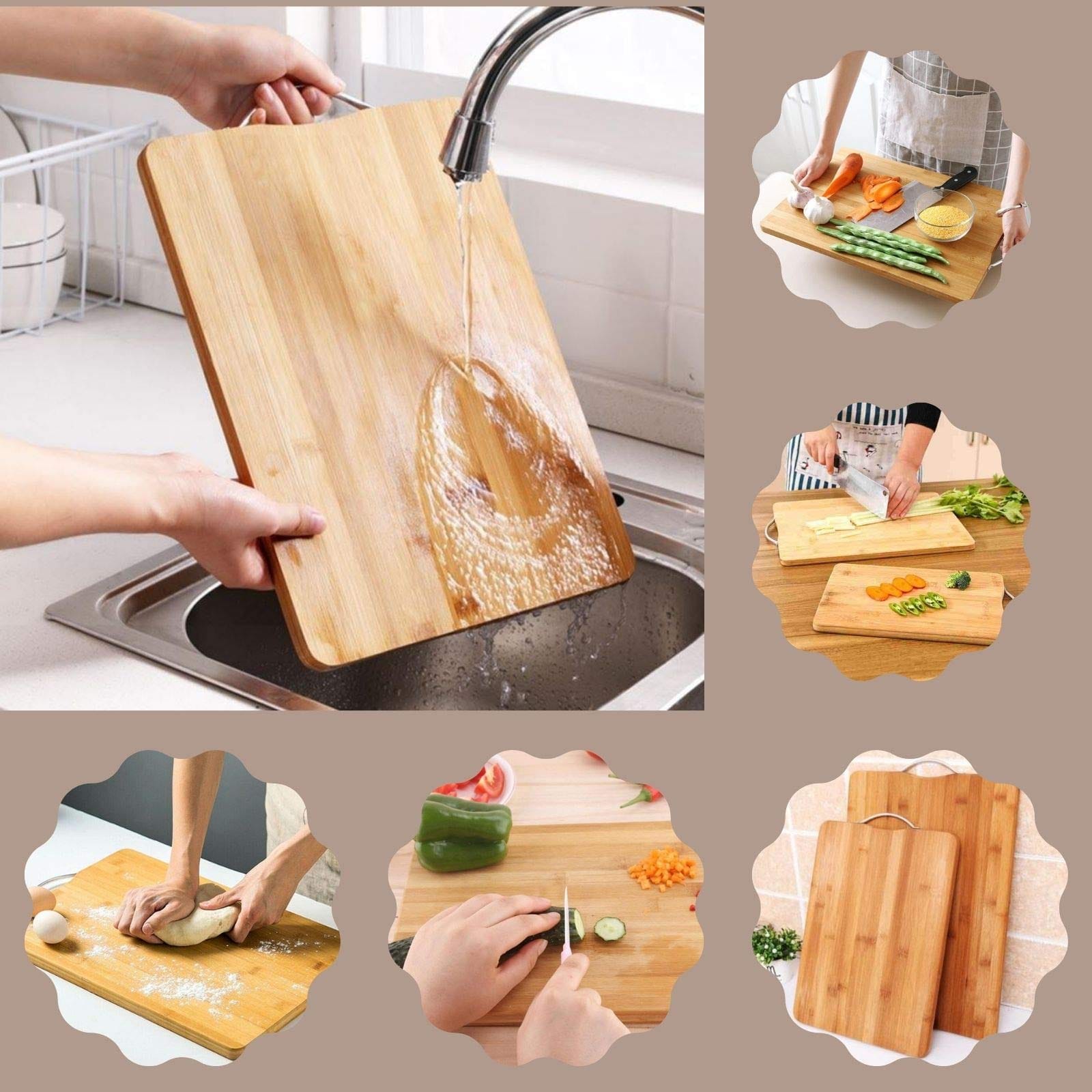 Large Bamboo Chopping Board with Stainless Steel Handle – 30x40cm