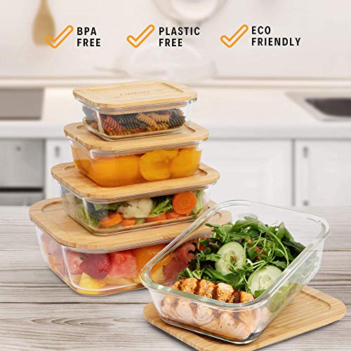 Lock Fresh 4-in-1 Heavy Glass Food Storage Containers with Airtight Bamboo Lids (4pc Set)