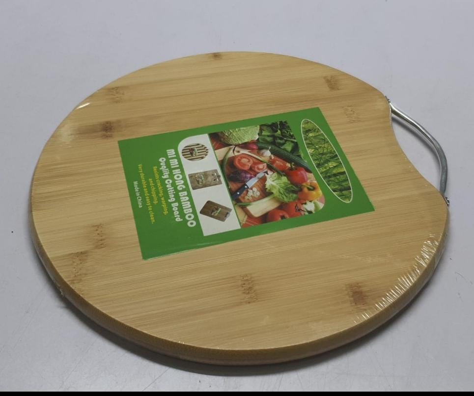 Round Bamboo Chopping Board with Stainless Steel Handle – 32cm