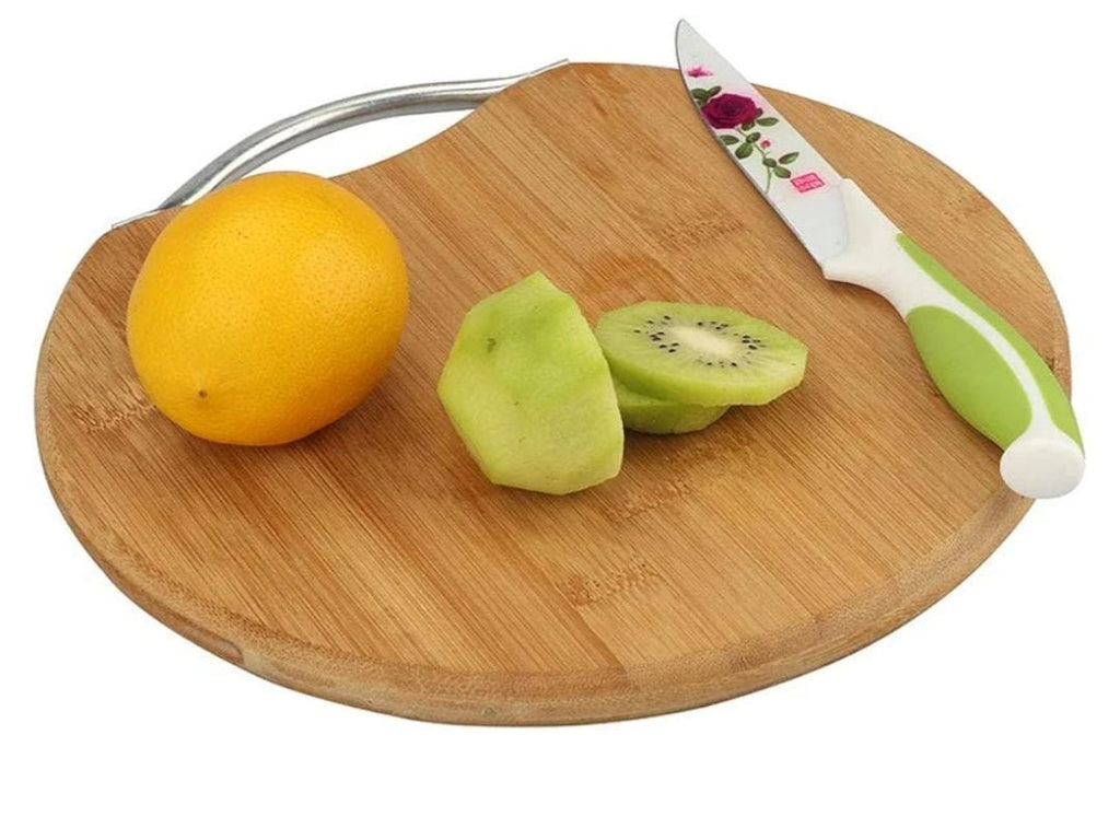 Round Bamboo Chopping Board with Stainless Steel Handle – 32cm