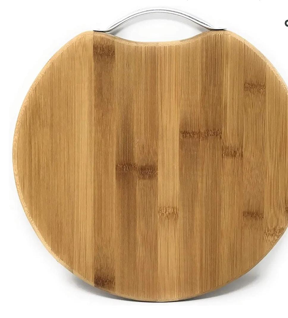Round Bamboo Chopping Board with Stainless Steel Handle – 32cm