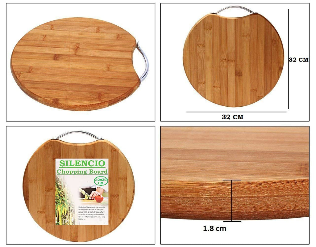 Round Bamboo Chopping Board with Stainless Steel Handle – 32cm