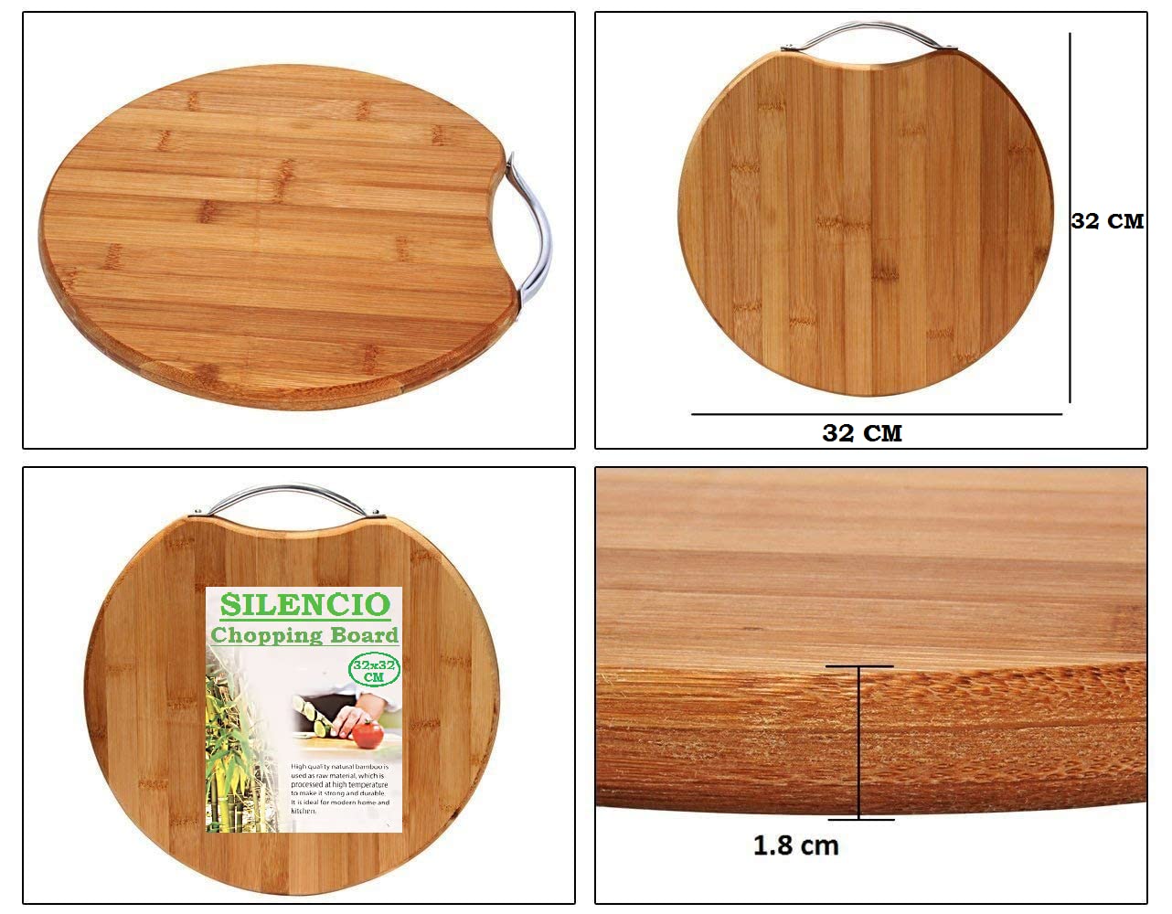 Round Bamboo Chopping Board with Stainless Steel Handle – 32cm