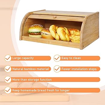 Large Assembled Bamboo Bread Bin with Roll-Top Lid – 40x27x16cm | Keep Bread Fresh Longer