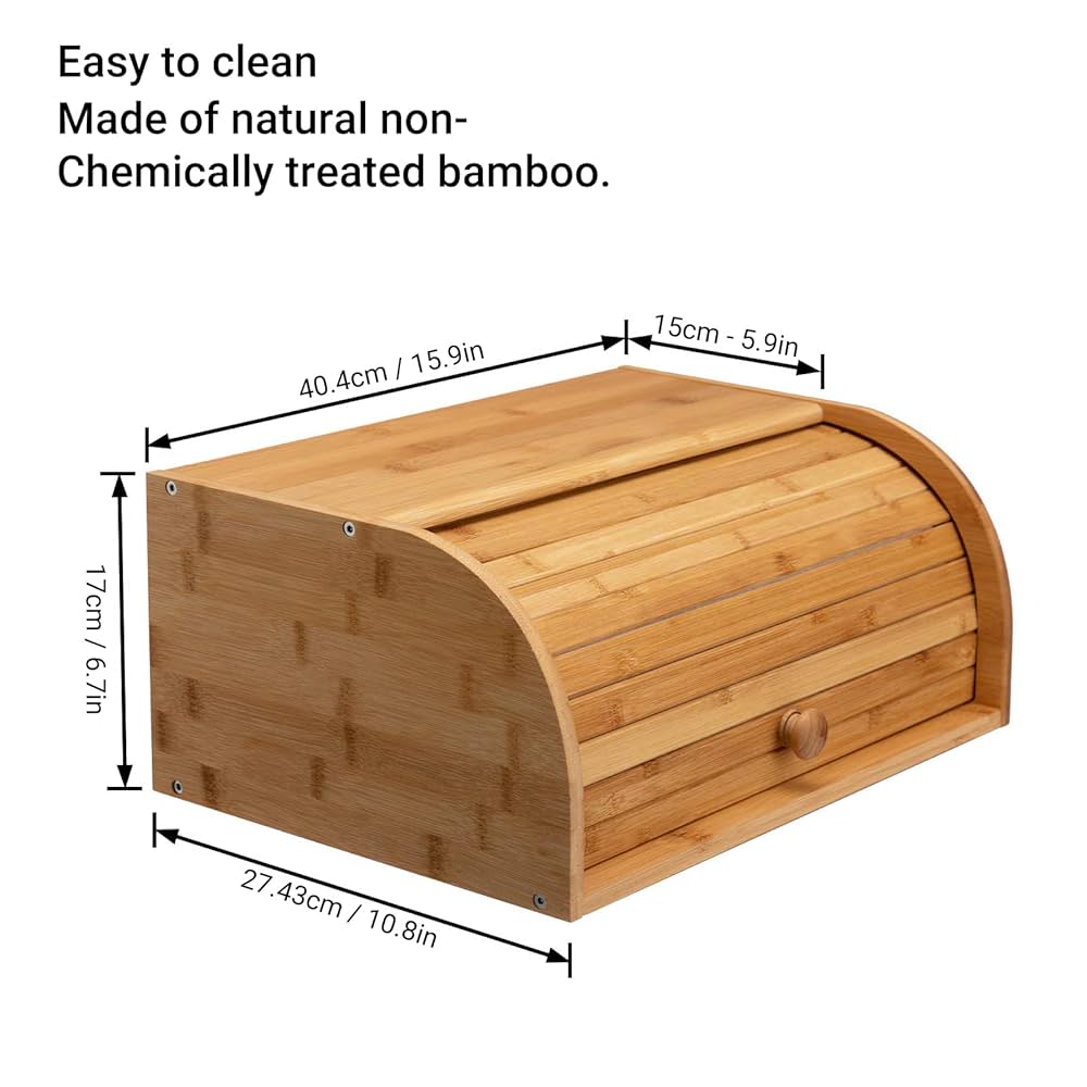 Large Assembled Bamboo Bread Bin with Roll-Top Lid – 40x27x16cm | Keep Bread Fresh Longer