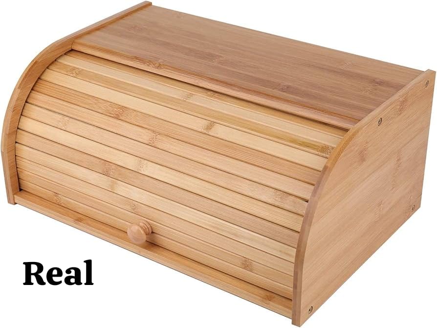 Large Assembled Bamboo Bread Bin with Roll-Top Lid – 40x27x16cm | Keep Bread Fresh Longer
