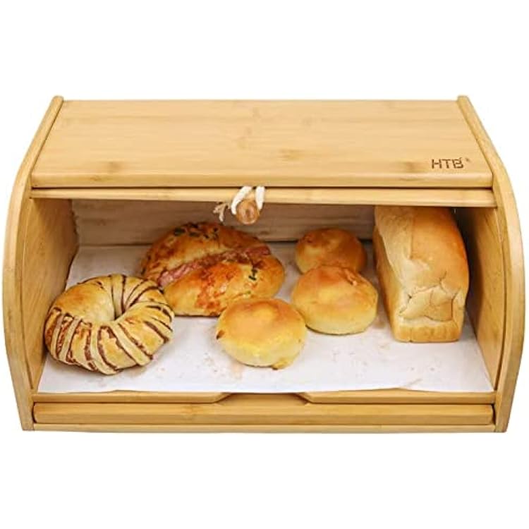 Large Assembled Bamboo Bread Bin with Roll-Top Lid – 40x27x16cm | Keep Bread Fresh Longer