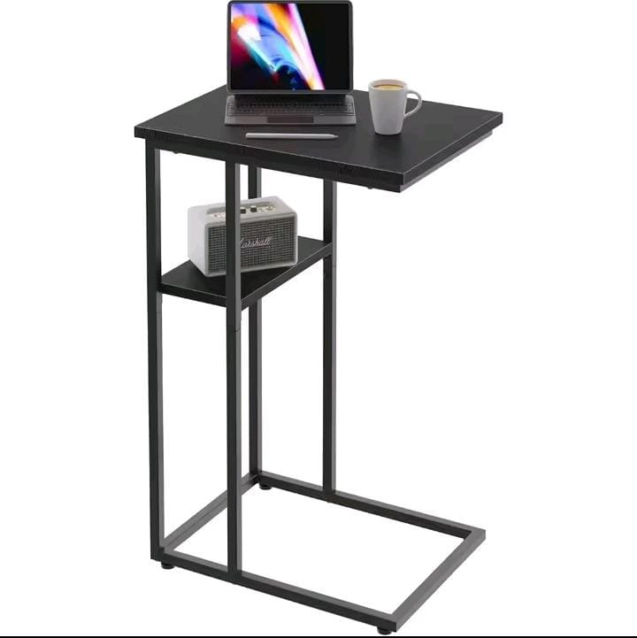 2-Layer Metallic C-Shape Side Table – Bedside, Sofa & Laptop Desk | Black