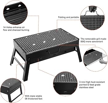 Portable Foldable Charcoal BBQ Grill – 35x27x20cm | Outdoor Barbecue Braai Stand