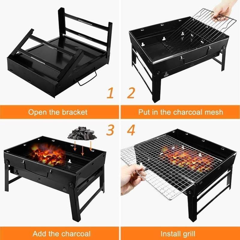 Portable Foldable Charcoal BBQ Grill – 35x27x20cm | Outdoor Barbecue Braai Stand