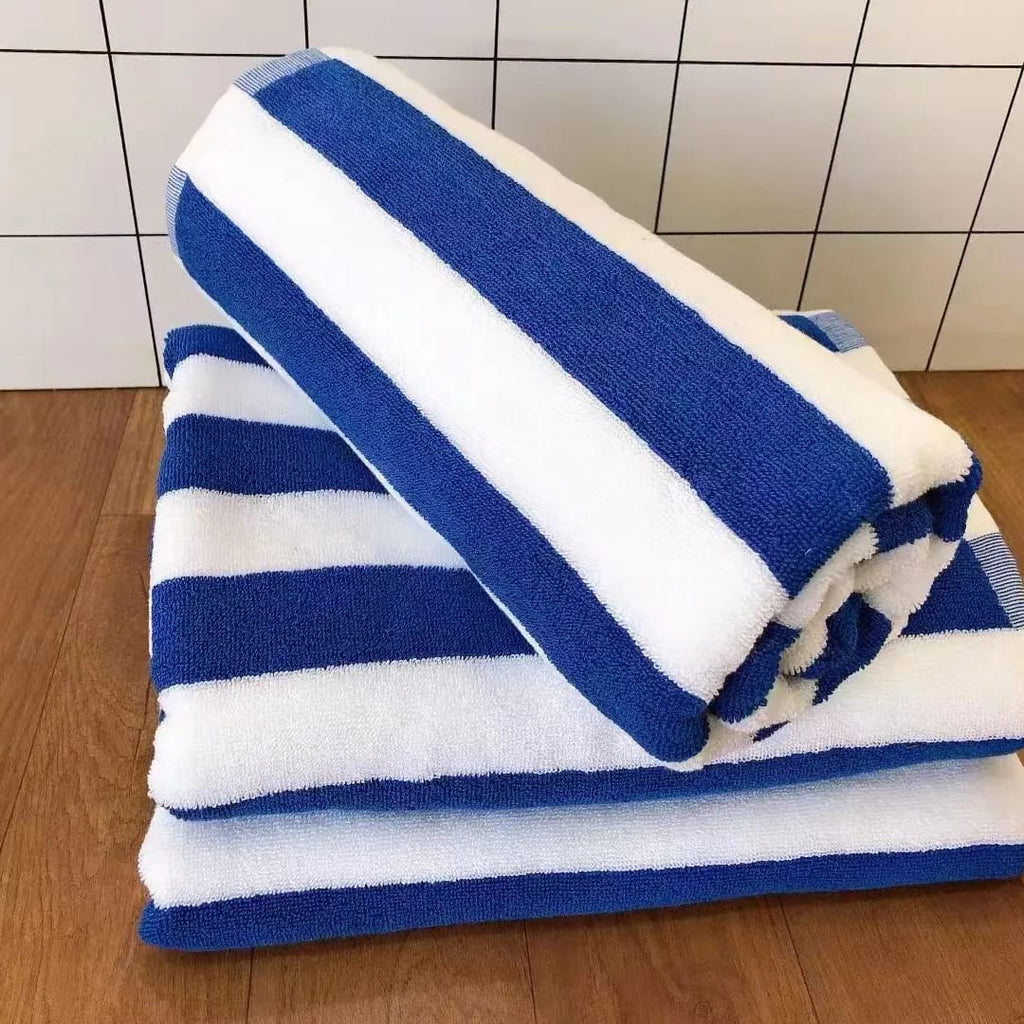 Cotton Pool Towel – Blue & White Stripes | 100cm x 180cm | Beach & Pool