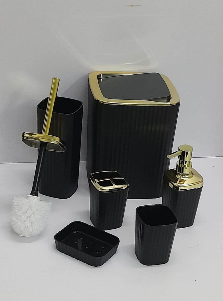 6-in-1 Luxury Bathroom Organizer Set with Gold Accents – Black & Grey