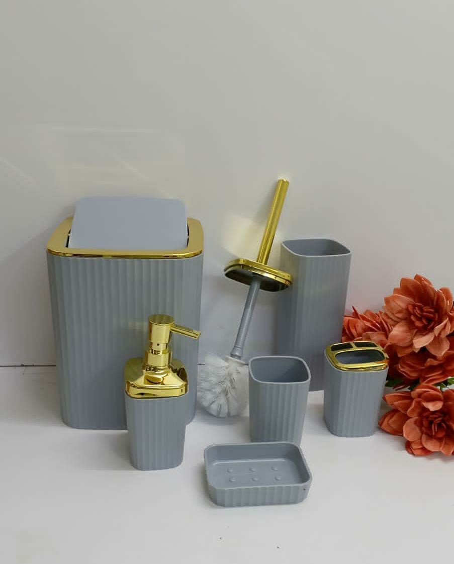 6-in-1 Luxury Bathroom Organizer Set with Gold Accents – Black & Grey
