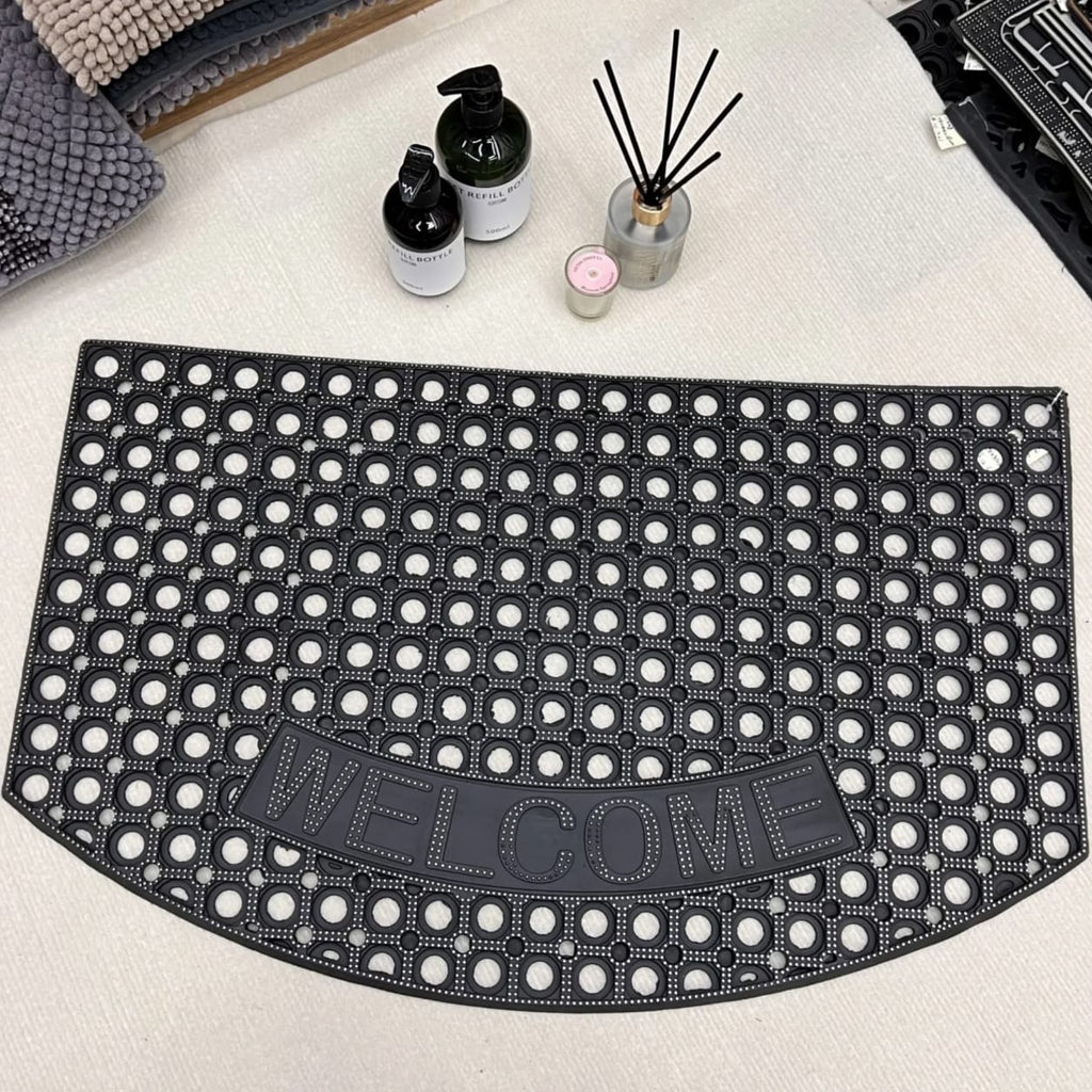 Half-Moon Welcome Rubber Doormat – 50x80cm | Anti-Slip Heavy Duty Entrance Mat
