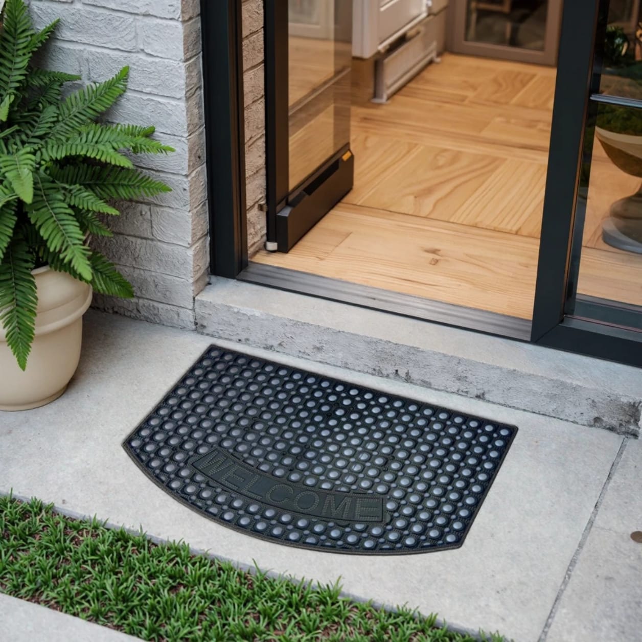 Half-Moon Welcome Rubber Doormat – 50x80cm | Anti-Slip Heavy Duty Entrance Mat