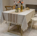 Linen Dining Tablecloth with Tassel Trim 140x220cm
