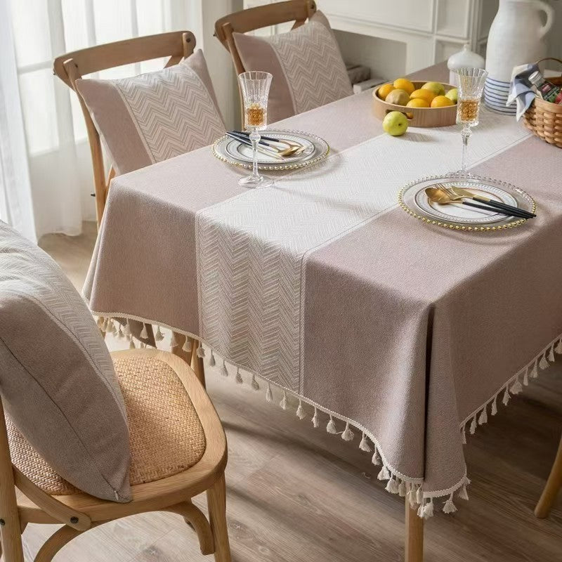 Linen Dining Tablecloth with Tassel Trim 140x220cm