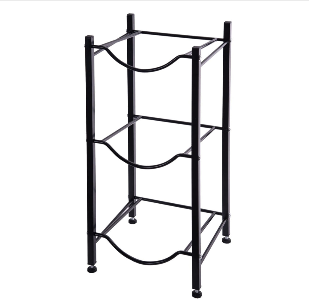 3-Tier Heavy Duty Carbon Steel 5-Gallon Water Bottle Holder Rack | Space Saving | Black