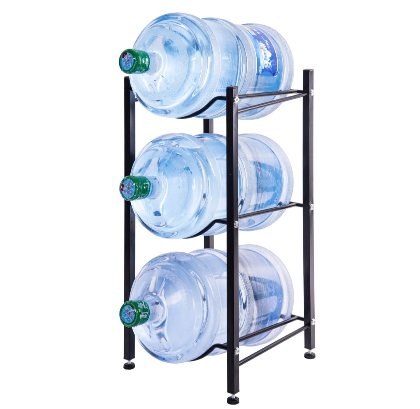 3-Tier Heavy Duty Carbon Steel 5-Gallon Water Bottle Holder Rack | Space Saving | Black