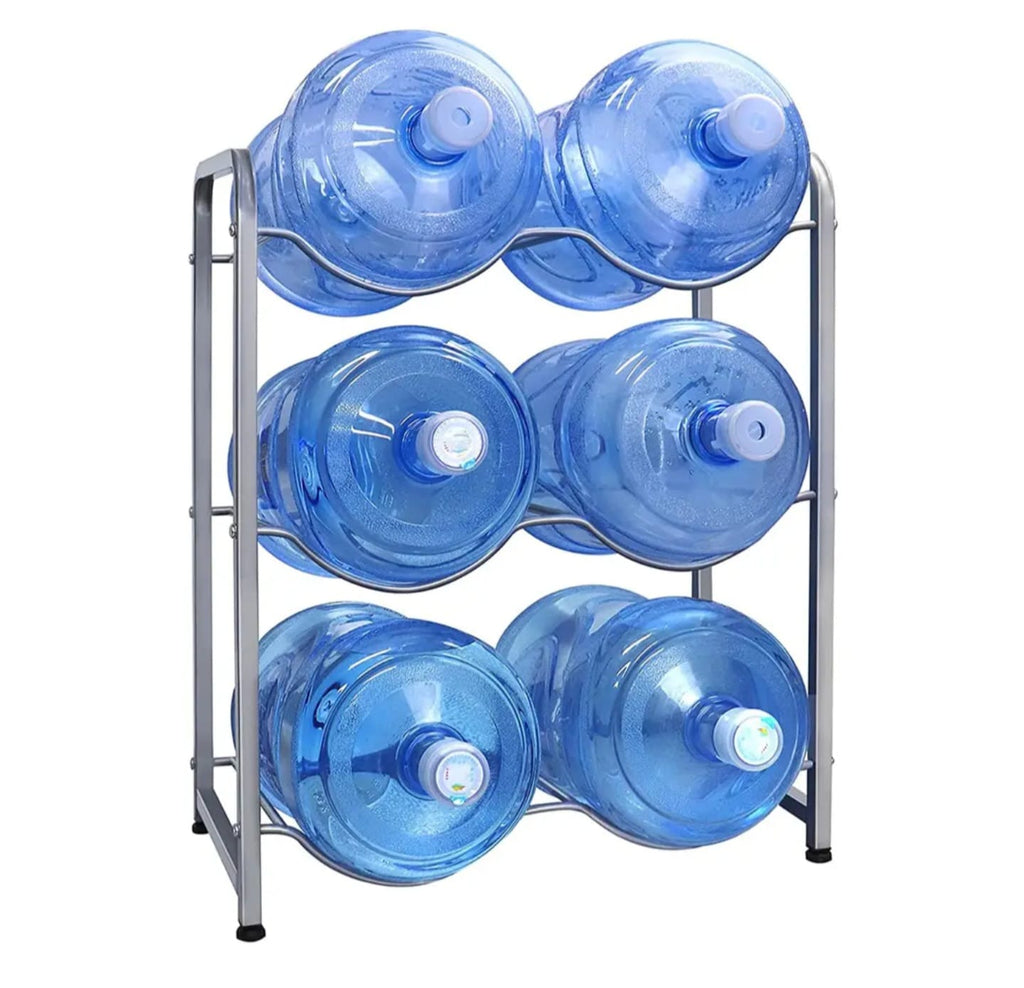 3-Tier Heavy Duty Carbon Steel 5-Gallon Water Bottle Holder Rack | Space Saving | Black