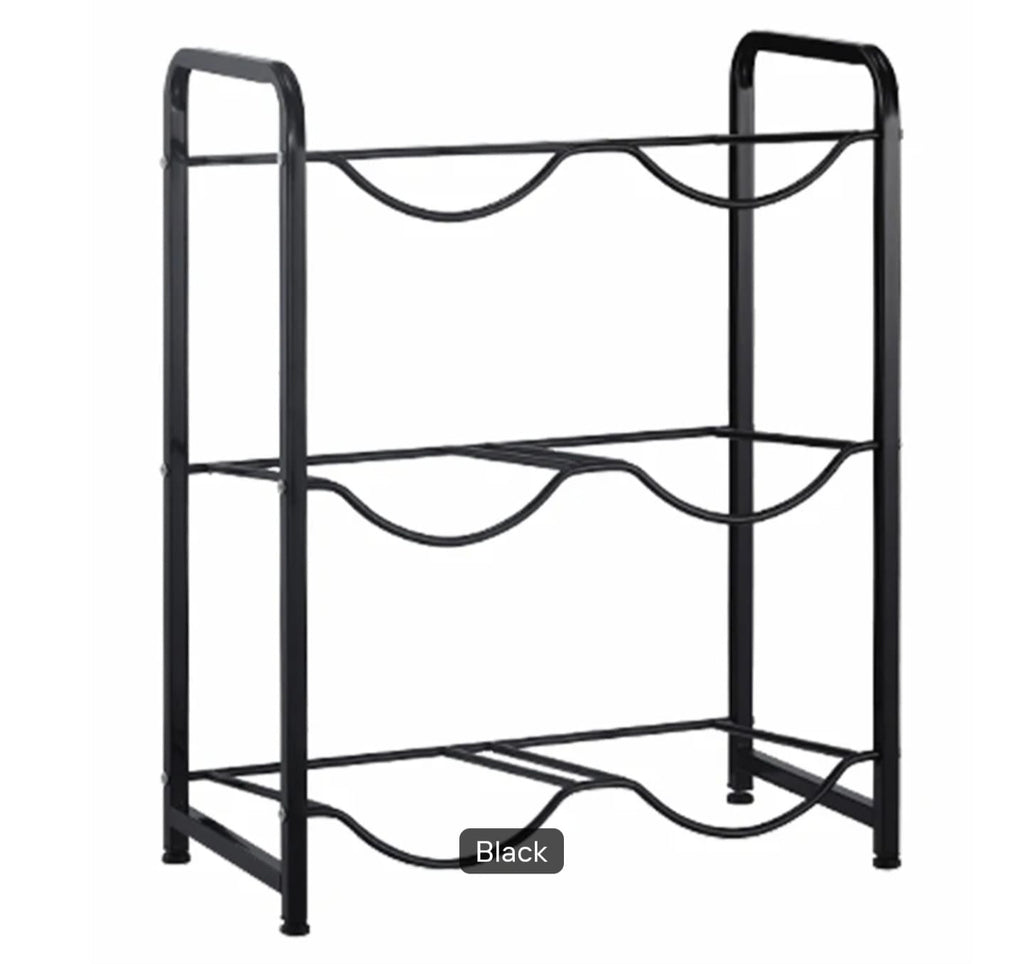 3-Tier Heavy Duty Carbon Steel 5-Gallon Water Bottle Holder Rack | Space Saving | Black