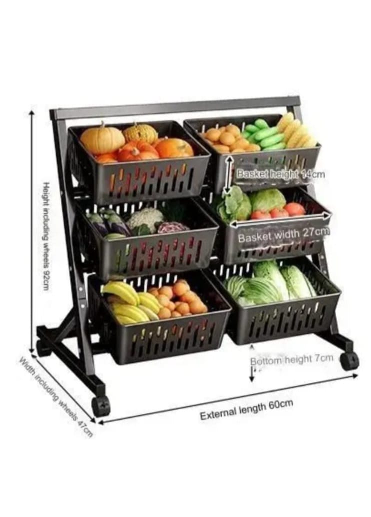 Double Multi-Functional Steel Vegetable & Fruit Storage Rack with Lockable Wheels