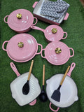 12 Pcs Enamel Cast Iron Cooking Pots Set with Silicone Spoons & Oven Gloves